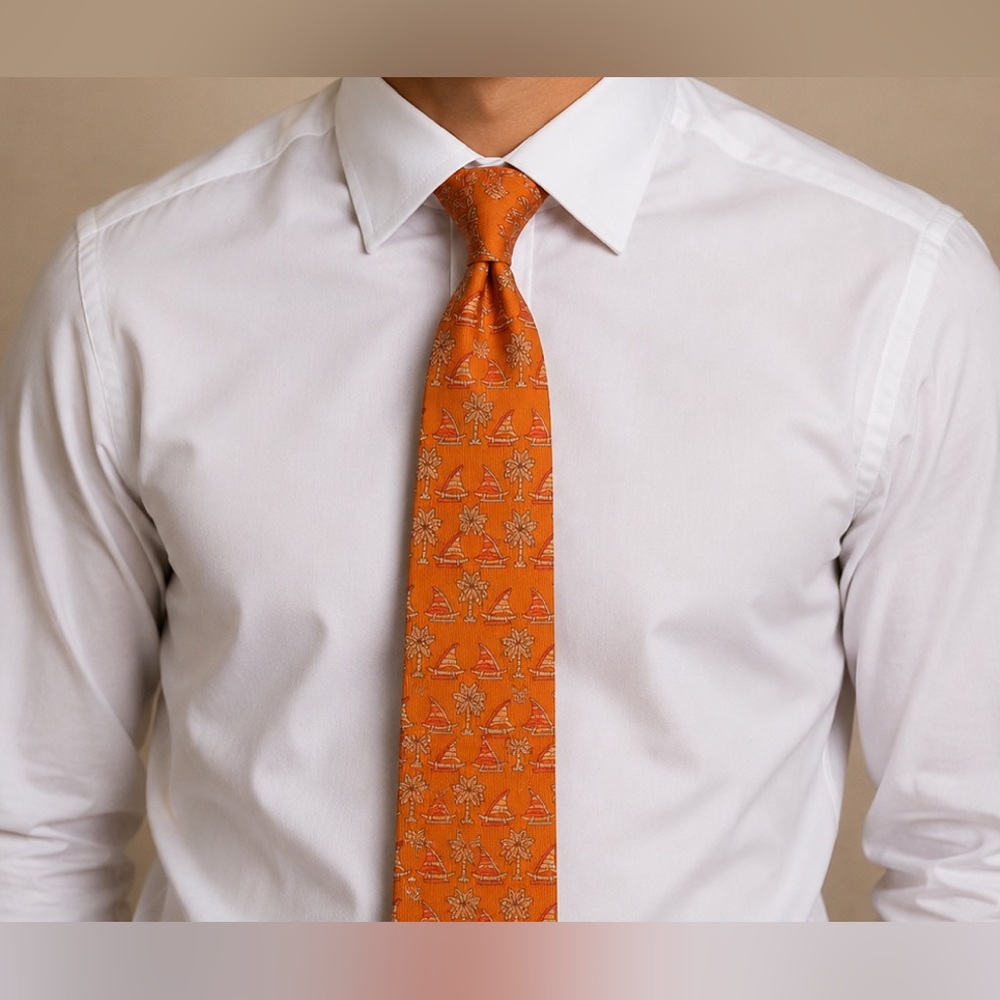 Salvatore Ferragamo Orange Silk Tie with Nautical Motif
